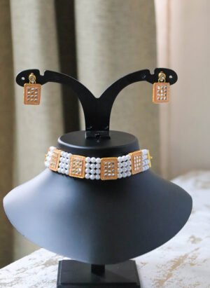 The Shahi Noor Pearl Choker & Geometric Drop Earring Set